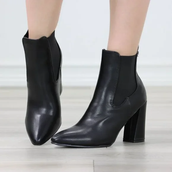 Womens High Heel Ankle Boots Pointed Toe Elastic Gore Booties Synthetic Leather - Picture 3 of 12